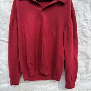 Simons Men's V-Neck Polo Sweater in Deep Red